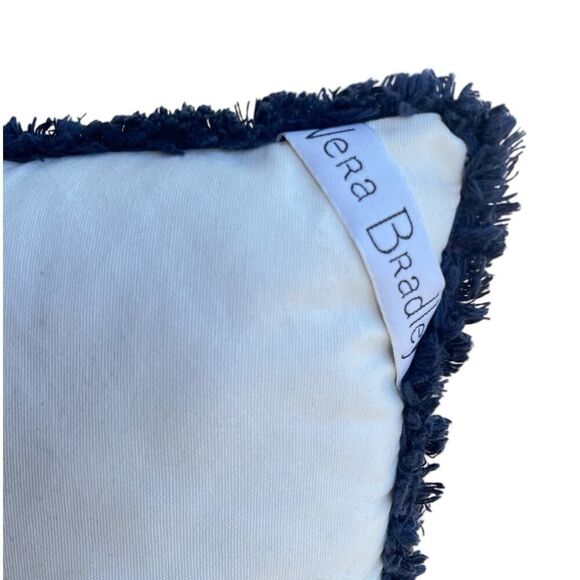 Vera Bradley Accent Throw Pillow Embroidered 17x17 Square Fringe - Picture 4 of 4